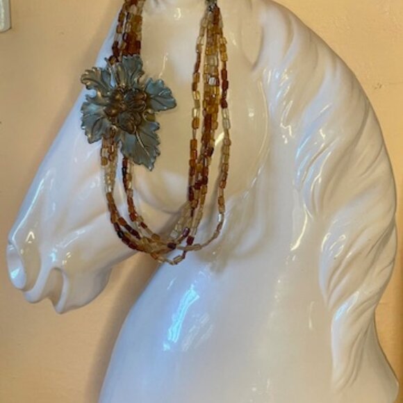 Orange Red Yellow Brown Spessartitle squ bead necklace W/ Steph Dweck Pin - Picture 12 of 12